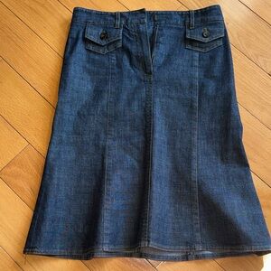 Theory Dark Blue A-Line Denim Skirt with Pocket Flaps